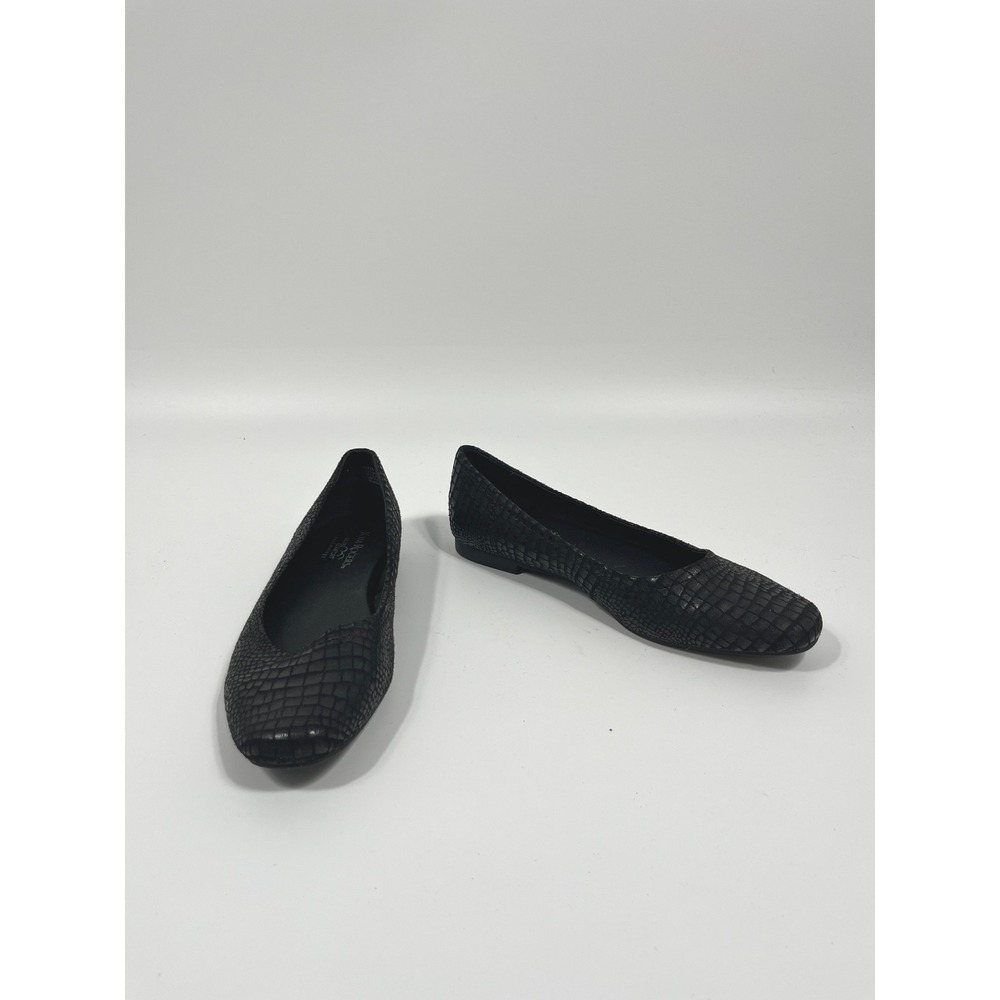 Womens Faux Snakeskin Ballet Flats 7.5 Black Minimalist Chic Capsule Euro Summer